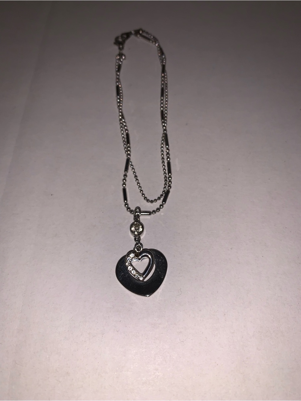 Silver Heart Pendant Necklace with Crystal Accent - Women Jewelry